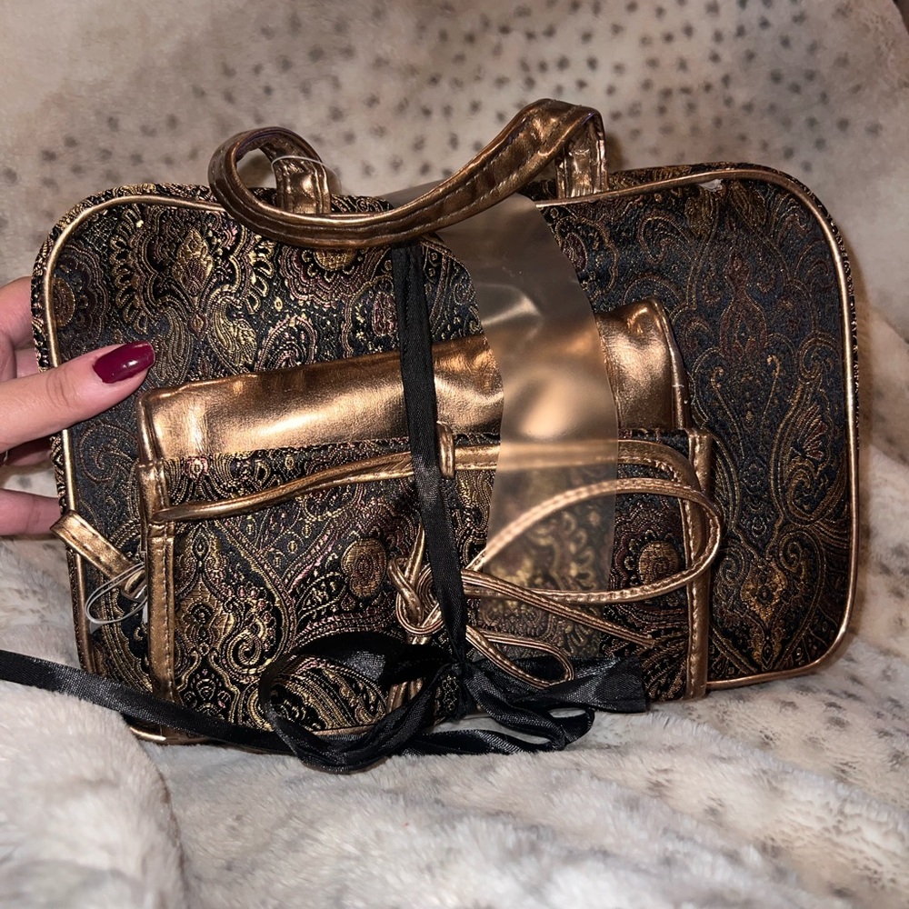Bronze & Black Holiday Paisley Print Beauty Travel Bags